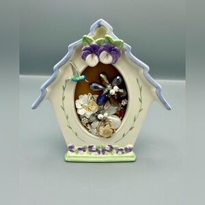 Handmade Whimsical Birdhouse Mixed Media Jewelry Art Decor